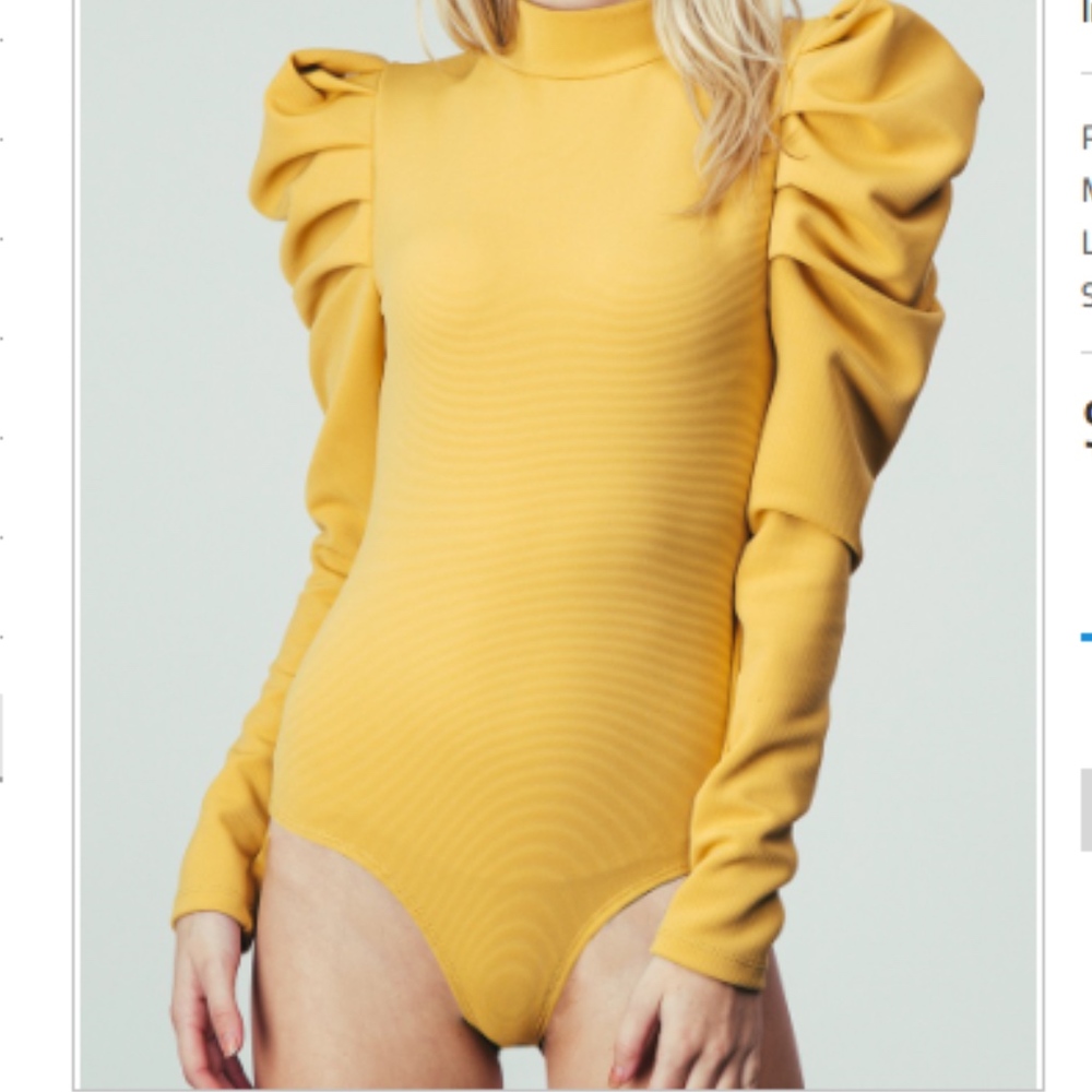 Mustard Puffy Sleeve Ribbed Bodysuit